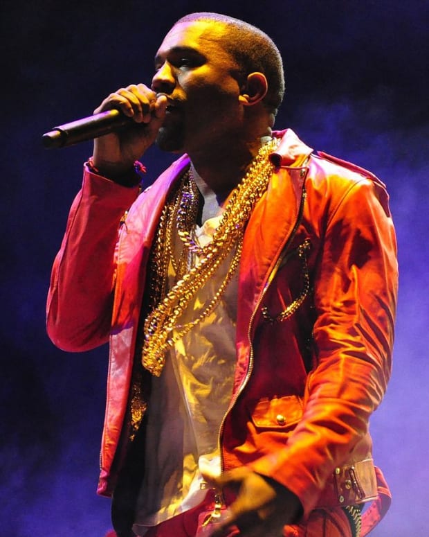 Kanye West performing at Lollapalooza on April 3, 2011 in Santiago, Chile.