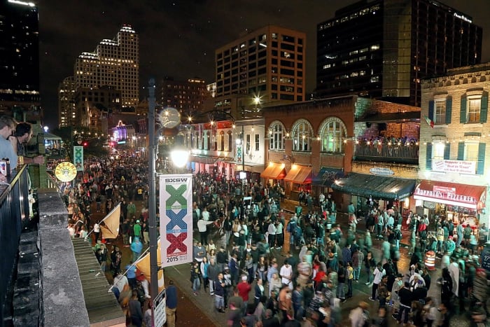6th street in downtown Austin during the South By Southwest