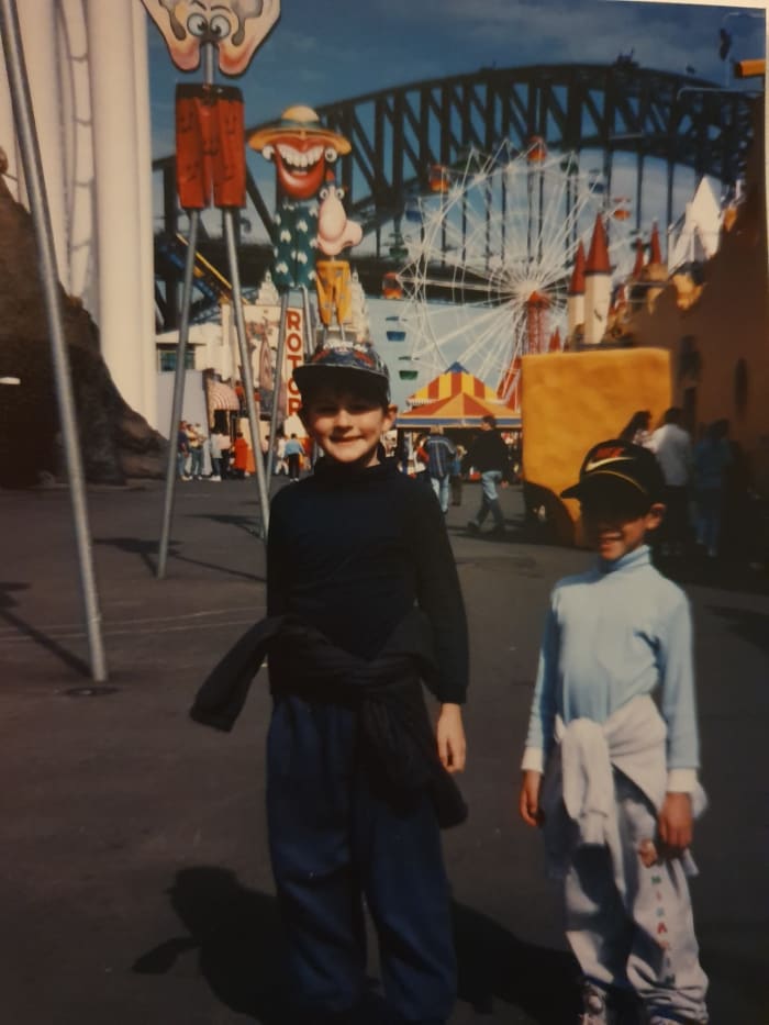 Me and my mate Andy having a sick one at Luna Park, circa 1995.