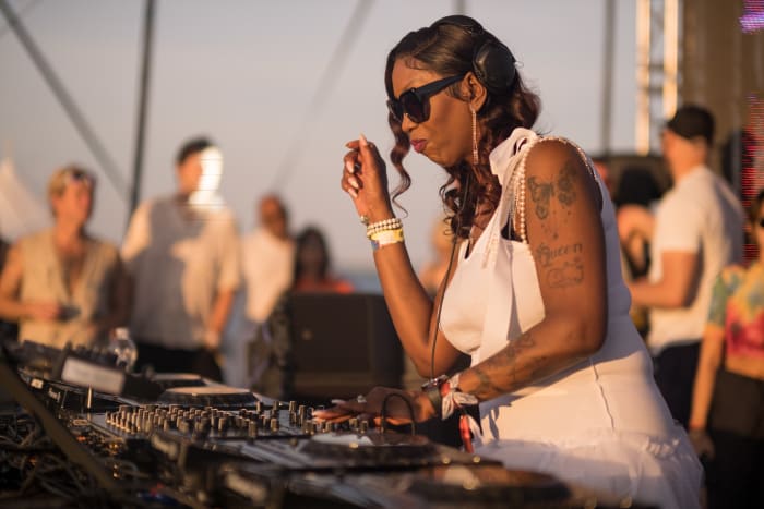 DJ Minx playing the Pyramid Stage at Movement Detroit 2022.