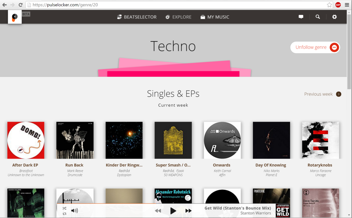 Browsing Pulselocker genres, in this case "Techno"