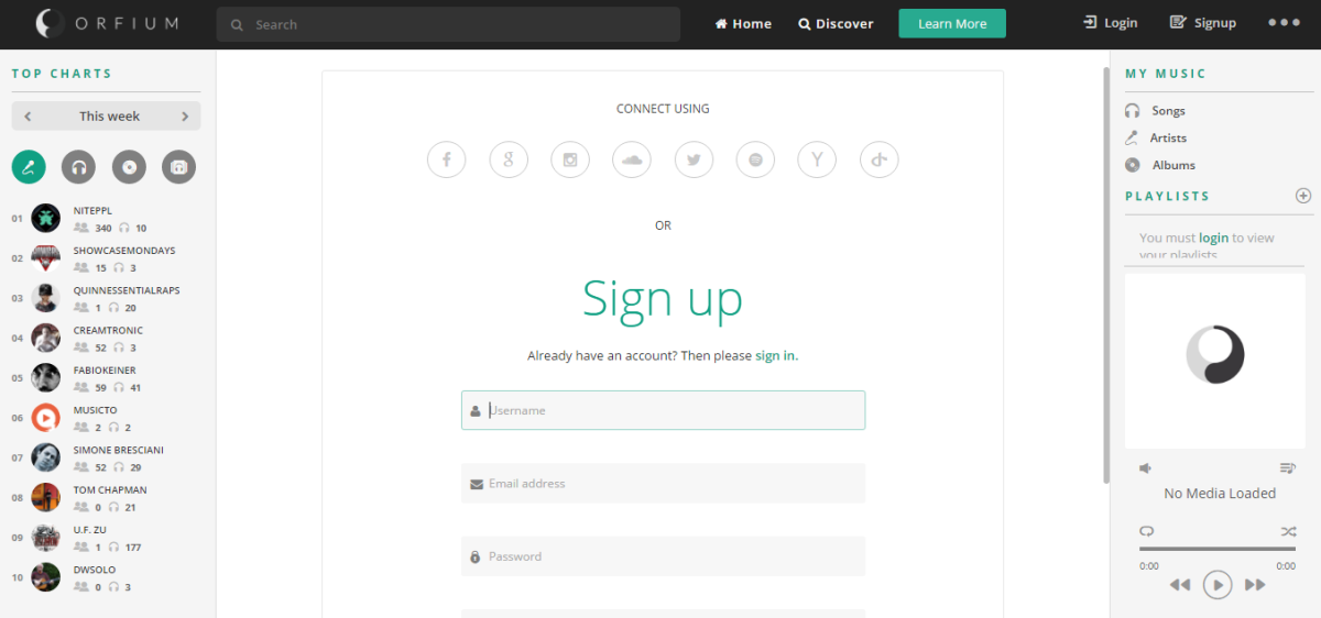 Orfium Sign Up Page