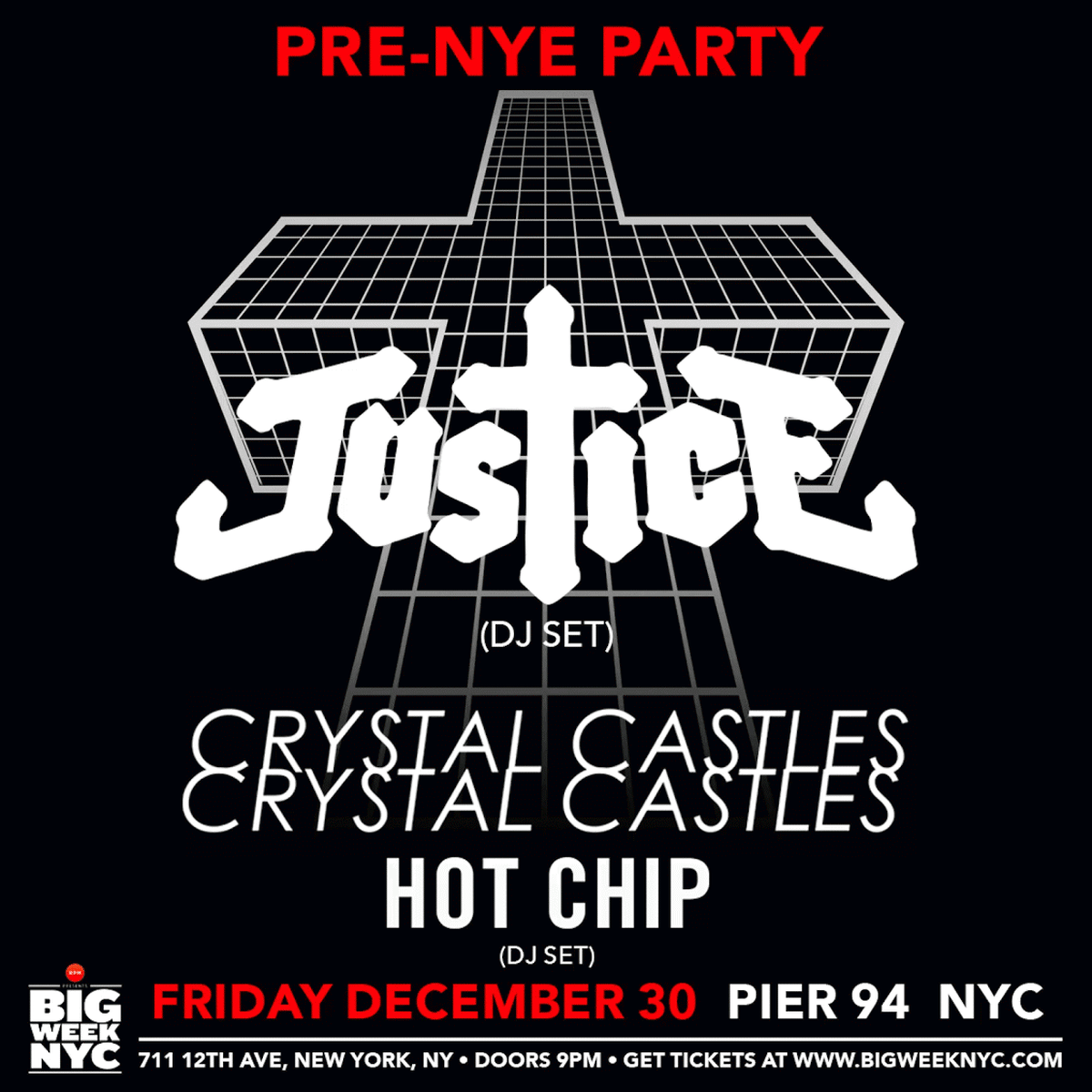 Pier 94 Pre NYE 2016 Party with Justice, Crystal Castles and Hot Chip