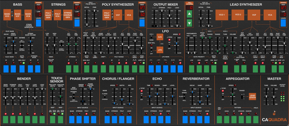 Cherry Audio Quadra Synthesizer is an emulation and enhancement on the ARP Quadra Synthesizer from the late '70s, early '80s.