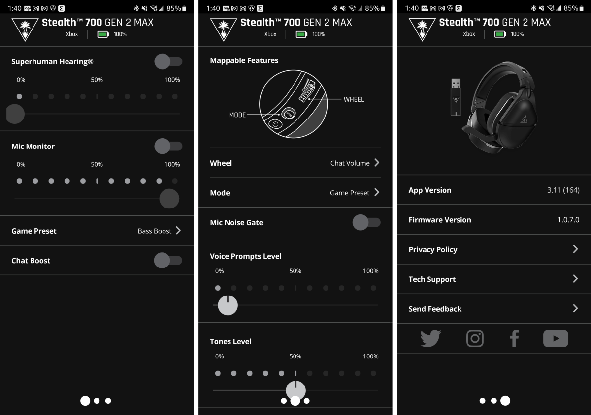 Turtle Beach Audio Hub - Android App screens